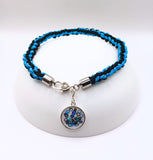 NEW! Blue/Black with Rings Charm woven sheen tag collar - PREORDER