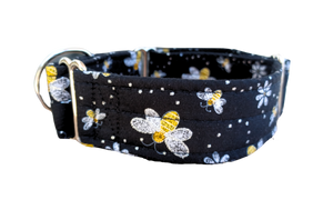 Black with White Flowers & Bees 1.5" Collar