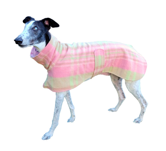 NEW! Upcycled Wool/Flannelette Double Layer Coat - Pink & Lime
