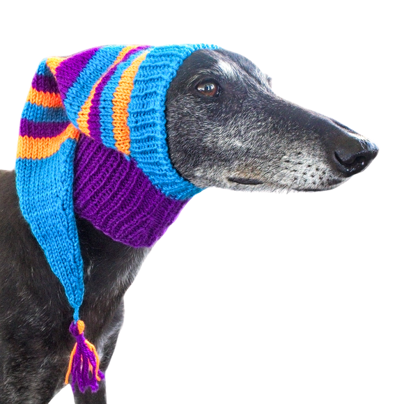 NEW! Knitted Night Cap - Blue, Yellow & Purple Stripes